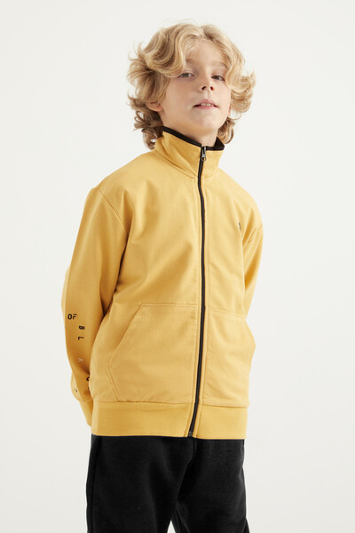 Tommylife Wholesale 7-15 Age Stand Collar Standard Fit Basic Boys' Sweatshirt 11012 Mustard - Thumbnail