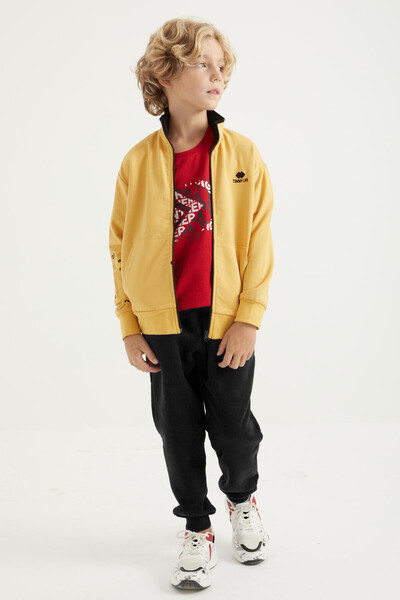 Tommylife Wholesale 7-15 Age Stand Collar Standard Fit Basic Boys' Sweatshirt 11012 Mustard - Thumbnail