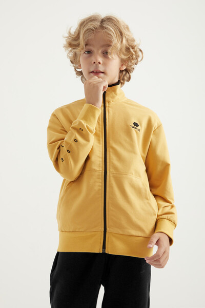 Tommylife Wholesale 7-15 Age Stand Collar Standard Fit Basic Boys' Sweatshirt 11012 Mustard - Thumbnail