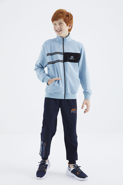 Tommylife Wholesale 7-15 Age Stand Collar Standard Fit Basic Boys' Sweatshirt 11183 Light Blue - Thumbnail