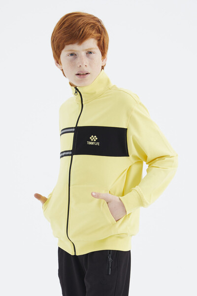 Tommylife Wholesale 7-15 Age Stand Collar Standard Fit Basic Boys' Sweatshirt 11183 Yellow - Thumbnail