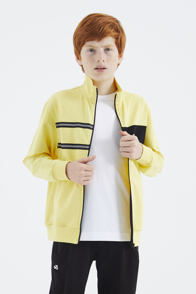 Tommylife Wholesale 7-15 Age Stand Collar Standard Fit Basic Boys' Sweatshirt 11183 Yellow - Thumbnail