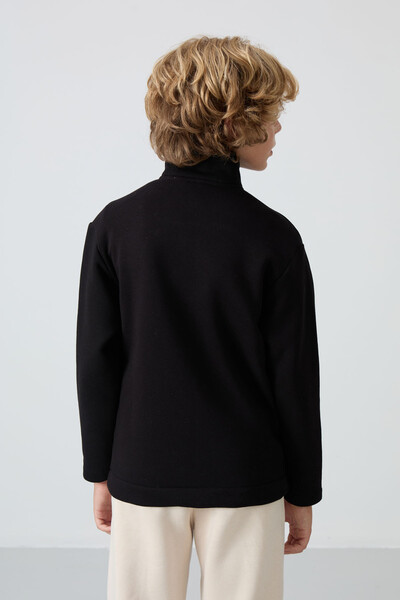 Tommylife Wholesale 7-15 Age Stand Collar Standard Fit Basic Boys' Sweatshirt 11245 Black - Thumbnail