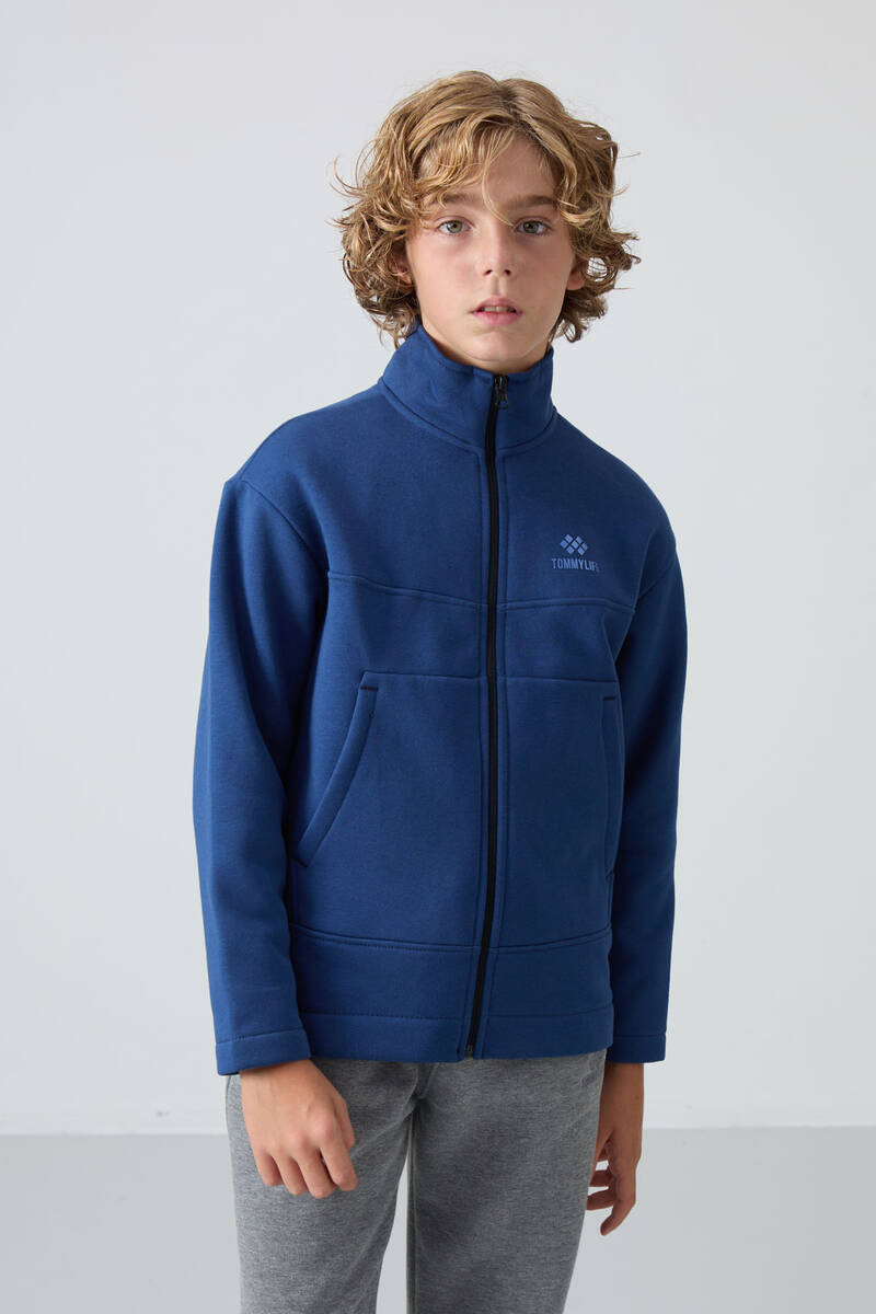 TommyLife - Tommylife Wholesale 7-15 Age Stand Collar Standard Fit Basic Boys' Sweatshirt 11245 Parliament