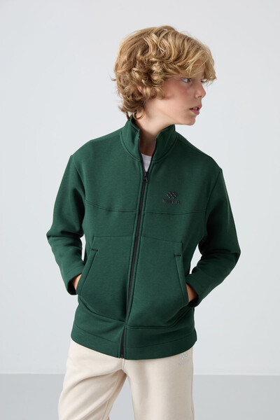 Tommylife Wholesale 7-15 Age Stand Collar Standard Fit Basic Boys' Sweatshirt 11245 Pine Green - Thumbnail