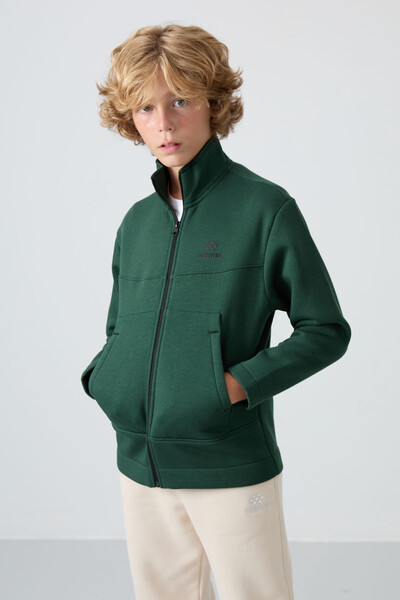 Tommylife Wholesale 7-15 Age Stand Collar Standard Fit Basic Boys' Sweatshirt 11245 Pine Green - Thumbnail