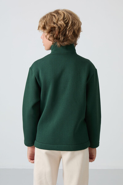 Tommylife Wholesale 7-15 Age Stand Collar Standard Fit Basic Boys' Sweatshirt 11245 Pine Green - Thumbnail