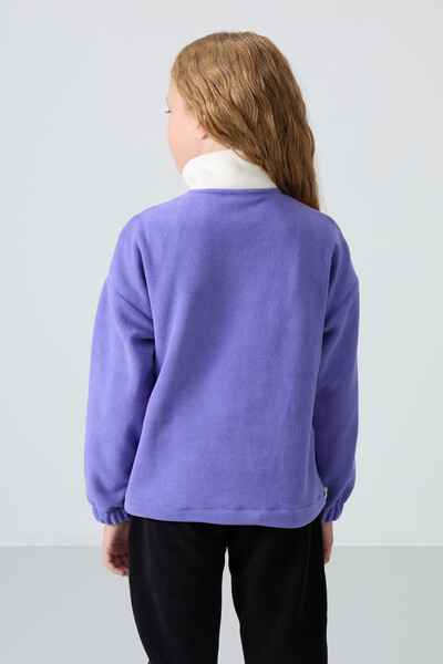 Tommylife Wholesale 7-15 Age Stand Collar Standard Fit Girls Fleece Sweatshirt 75153 Amethyst - Thumbnail