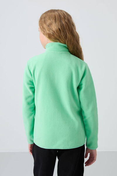 Tommylife Wholesale 7-15 Age Stand Collar Standard Fit Girls Fleece Sweatshirt 75154 Aqua Green - Thumbnail