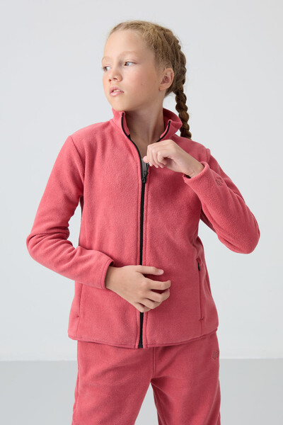 Tommylife Wholesale 7-15 Age Stand Collar Standard Fit Girls Fleece Sweatshirt 75154 Wild Rose - Thumbnail