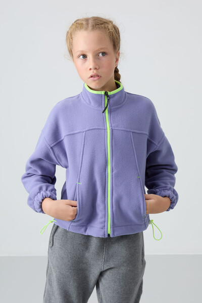 Tommylife Wholesale 7-15 Age Stand Collar Standard Fit Girls Fleece Sweatshirt 75157 Amethyst - Thumbnail