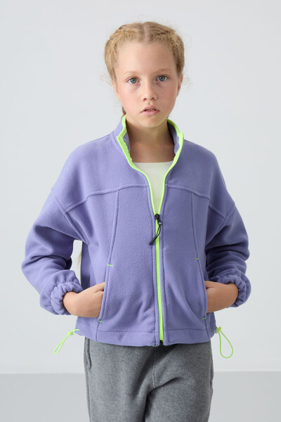 Tommylife Wholesale 7-15 Age Stand Collar Standard Fit Girls Fleece Sweatshirt 75157 Amethyst - Thumbnail