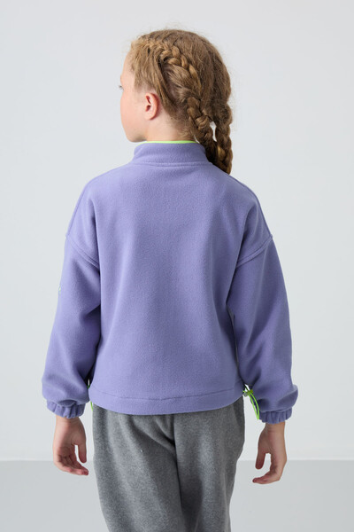 Tommylife Wholesale 7-15 Age Stand Collar Standard Fit Girls Fleece Sweatshirt 75157 Amethyst - Thumbnail