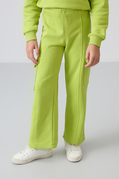 Tommylife Wholesale 7-15 Age Stand Collar Standard Fit Girls Tracksuit Set 75159 Lime Green - Thumbnail