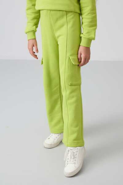 Tommylife Wholesale 7-15 Age Stand Collar Standard Fit Girls Tracksuit Set 75159 Lime Green - Thumbnail