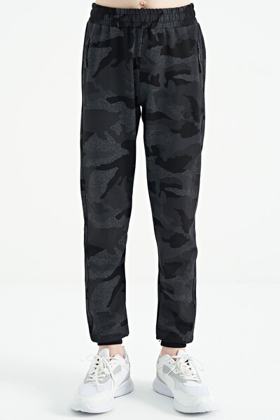 Tommylife Wholesale 7-15 Age Standard Fit Camouflage Printed Jogger Boys' Sweatpants 11096 Black - Thumbnail