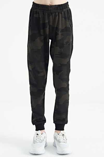 Tommylife Wholesale 7-15 Age Standard Fit Camouflage Printed Jogger Boys' Sweatpants 11096 Black Shadow - Thumbnail