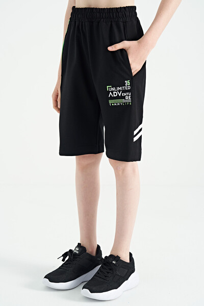 Tommylife Wholesale 7-15 Age Standard Fit Embroidered Boys' Shorts 11124 Black - Thumbnail