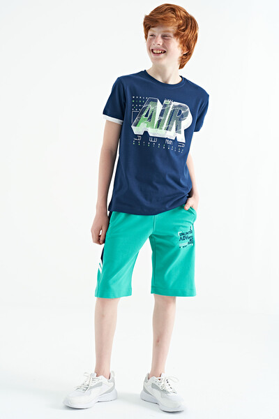 Tommylife Wholesale 7-15 Age Standard Fit Embroidered Boys' Shorts 11124 Sea Green - Thumbnail