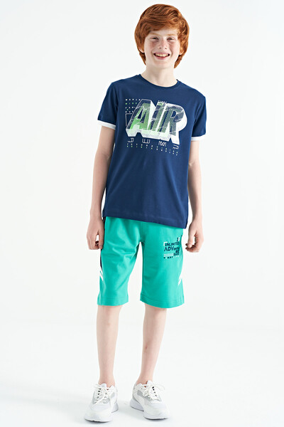 Tommylife Wholesale 7-15 Age Standard Fit Embroidered Boys' Shorts 11124 Sea Green - Thumbnail