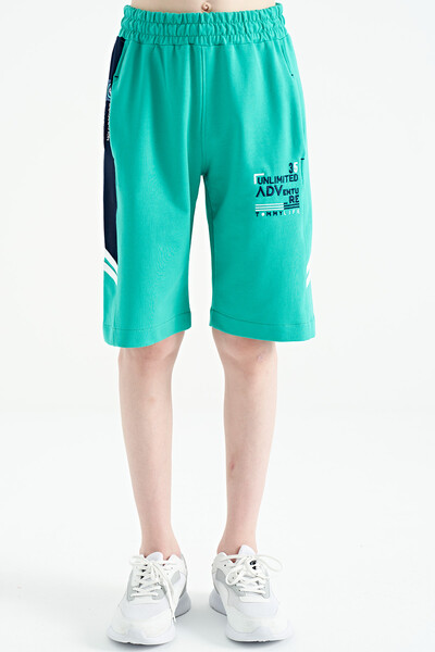 Tommylife Wholesale 7-15 Age Standard Fit Embroidered Boys' Shorts 11124 Sea Green - Thumbnail