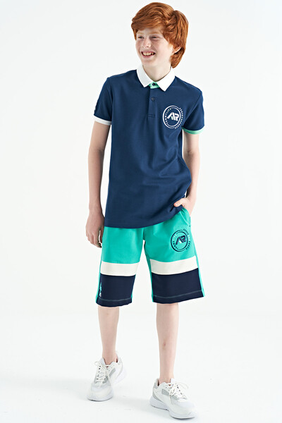 Tommylife Wholesale 7-15 Age Standard Fit Embroidered Boys' Shorts 11129 Sea Green - Thumbnail