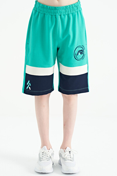 Tommylife Wholesale 7-15 Age Standard Fit Embroidered Boys' Shorts 11129 Sea Green - Thumbnail