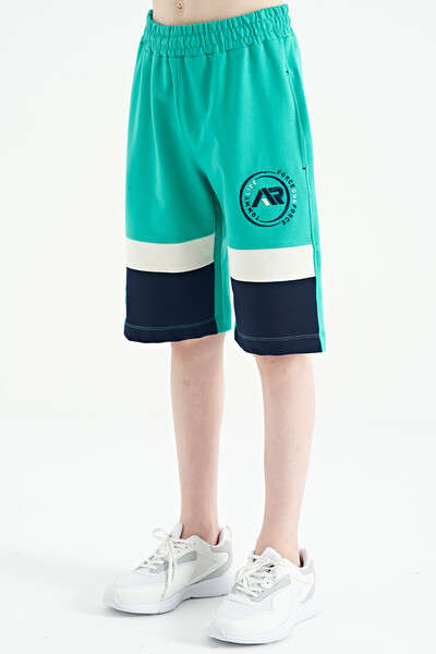 Tommylife Wholesale 7-15 Age Standard Fit Embroidered Boys' Shorts 11129 Sea Green - Thumbnail