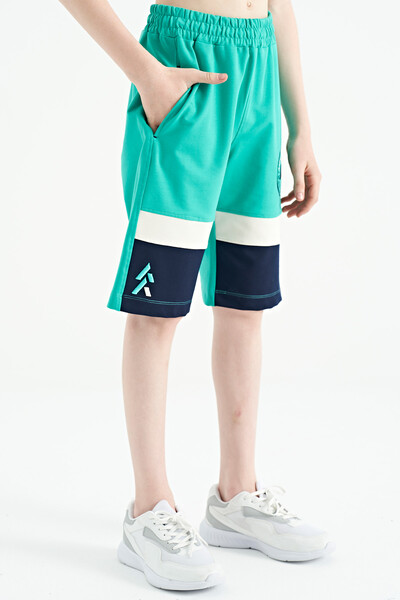 Tommylife Wholesale 7-15 Age Standard Fit Embroidered Boys' Shorts 11129 Sea Green - Thumbnail