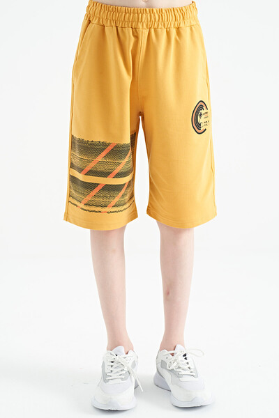 Tommylife Wholesale 7-15 Age Standard Fit Printed Boys' Shorts 11125 Mustard - Thumbnail