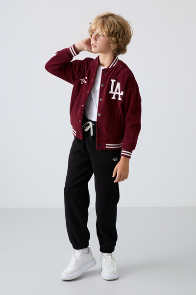 Tommylife Wholesale 7-15 Age Varsity Neck Standard Fit Boys' Fleece Jacket 11227 Bordeaux - Thumbnail