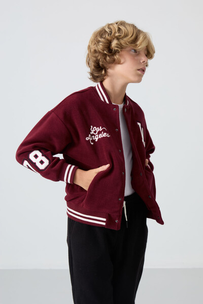 Tommylife Wholesale 7-15 Age Varsity Neck Standard Fit Boys' Fleece Jacket 11227 Bordeaux - Thumbnail