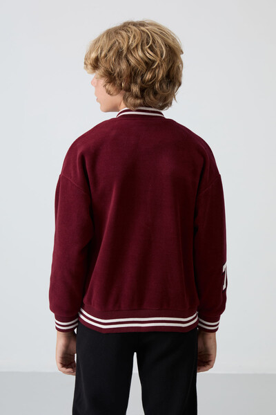 Tommylife Wholesale 7-15 Age Varsity Neck Standard Fit Boys' Fleece Jacket 11227 Bordeaux - Thumbnail