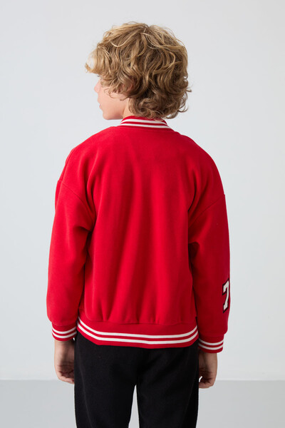 Tommylife Wholesale 7-15 Age Varsity Neck Standard Fit Boys' Fleece Jacket 11227 Red - Thumbnail