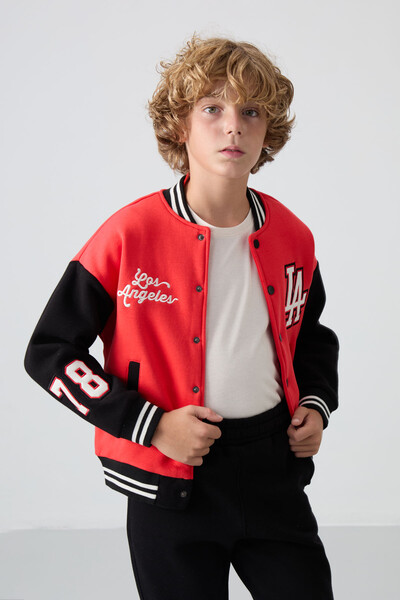 Tommylife Wholesale 7-15 Age Varsity Neck Standard Fit Boys' Jacket 11258 Fiesta - Thumbnail