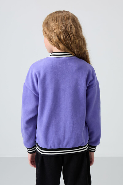 Tommylife Wholesale 7-15 Age Varsity Neck Standard Fit Girls Fleece Jacket 75156 Amethyst - Thumbnail