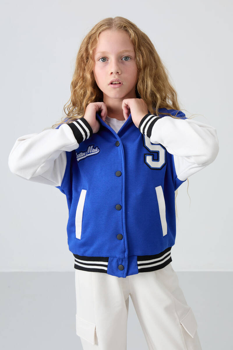 TommyLife - Tommylife Wholesale 7-15 Age Varsity Neck Standard Fit Girls Jacket 75163 Night Blue