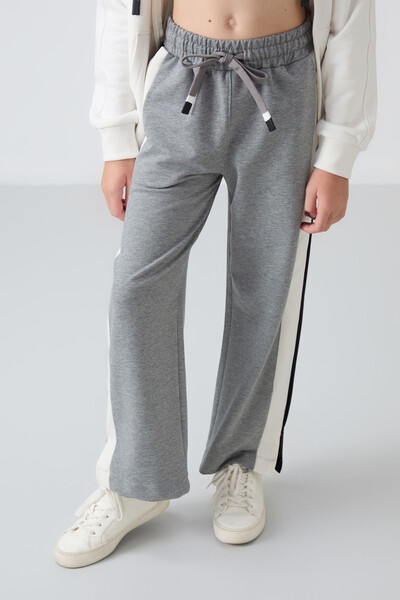 Tommylife Wholesale 7-15 Age Wide-Leg Standard Fit Girls Sweatpants 75141 Gray Melange - Thumbnail