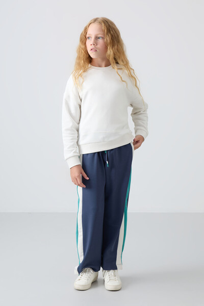 Tommylife Wholesale 7-15 Age Wide-Leg Standard Fit Girls Sweatpants 75141 Petrol - Thumbnail