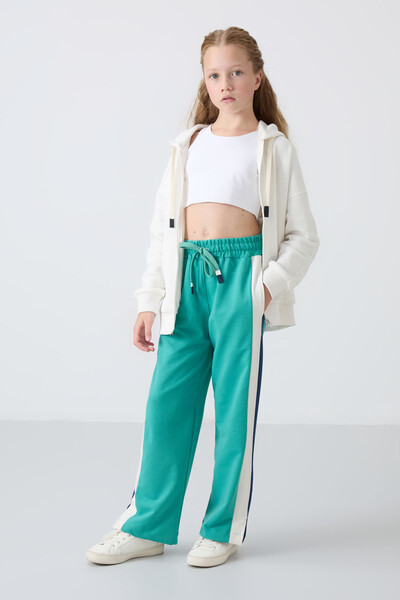 Tommylife Wholesale 7-15 Age Wide-Leg Standard Fit Girls Sweatpants 75141 Sea Green - Thumbnail