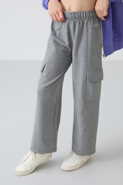 Tommylife Wholesale 7-15 Age Wide-Leg Standard Fit Girls Sweatpants 75143 Gray Melange - Thumbnail