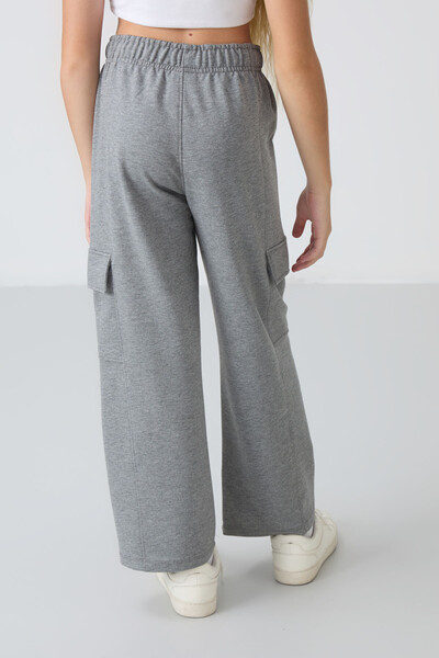 Tommylife Wholesale 7-15 Age Wide-Leg Standard Fit Girls Sweatpants 75143 Gray Melange - Thumbnail