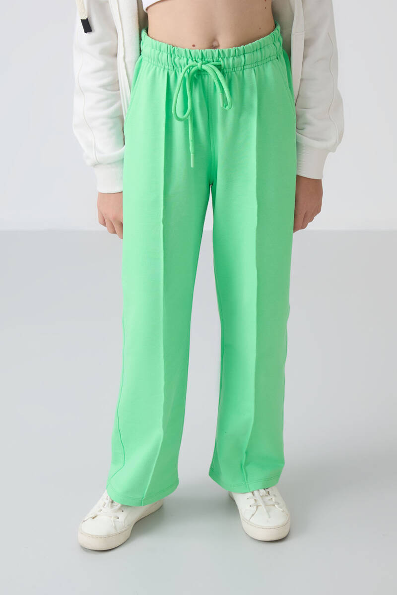 TommyLife - Tommylife Wholesale 7-15 Age Wide-Leg Standard Fit Girls Sweatpants 75144 Aqua Green