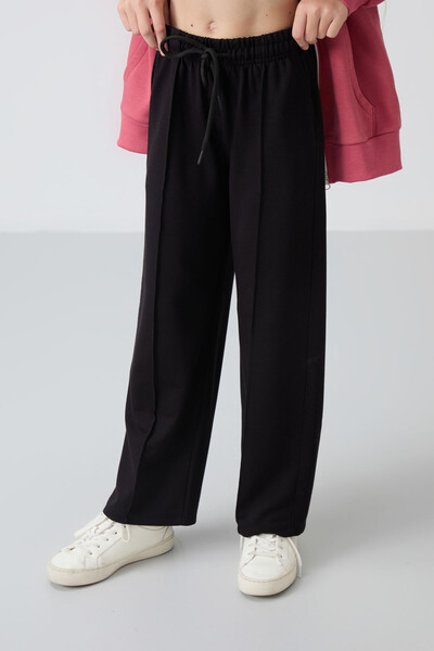 Tommylife Wholesale 7-15 Age Wide-Leg Standard Fit Girls Sweatpants 75144 Black