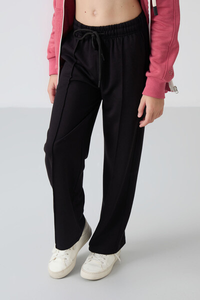 Tommylife Wholesale 7-15 Age Wide-Leg Standard Fit Girls Sweatpants 75144 Black - 3