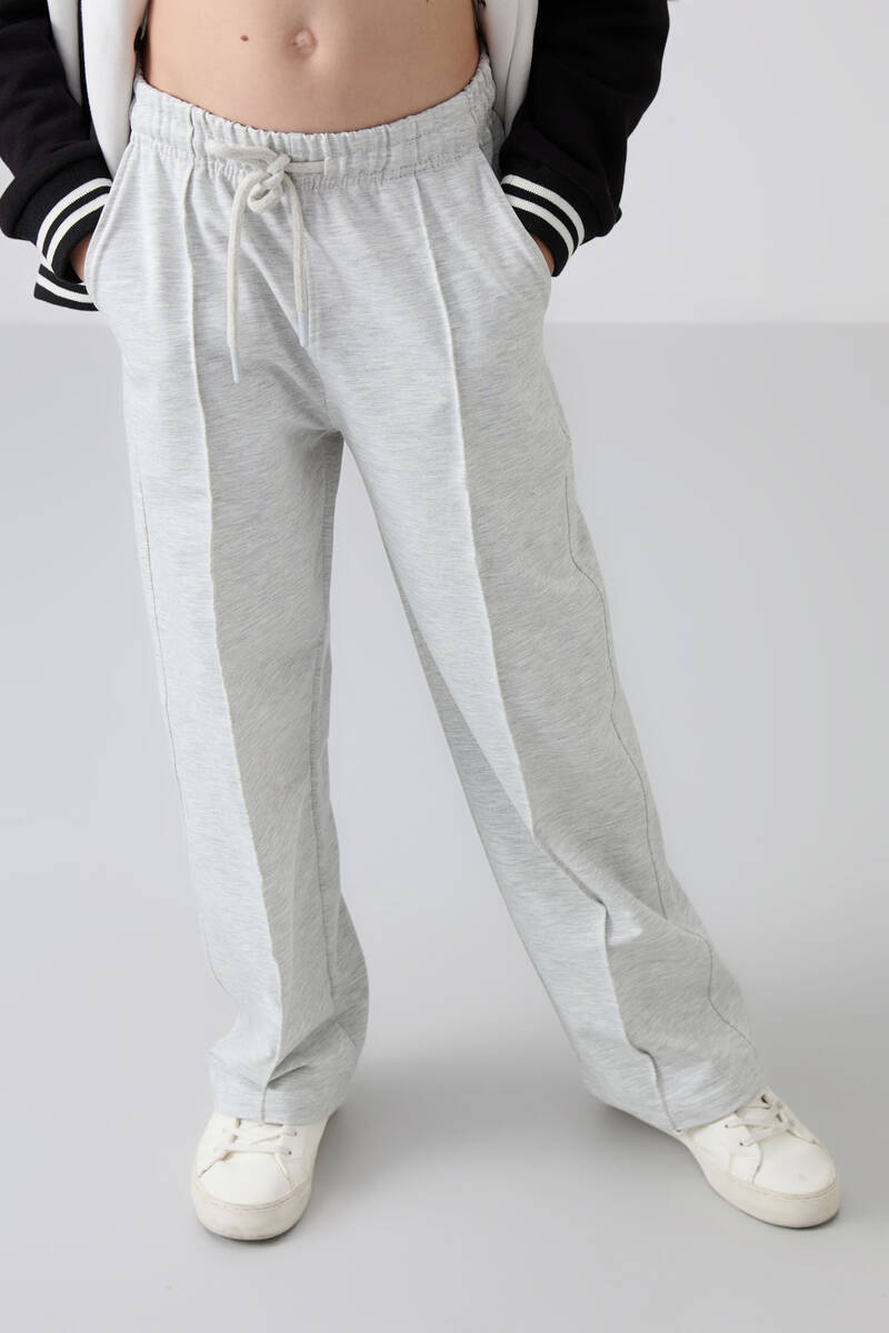 TommyLife - Tommylife Wholesale 7-15 Age Wide-Leg Standard Fit Girls Sweatpants 75144 Snow Marl