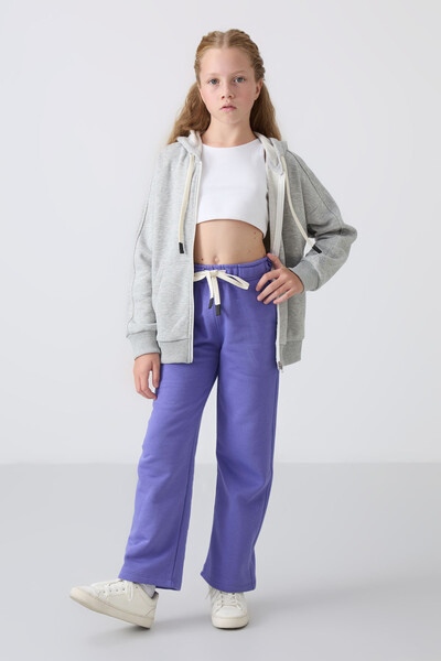 Tommylife Wholesale 7-15 Age Wide-Leg Standard Fit Girls Sweatpants 75146 Amethyst - Thumbnail