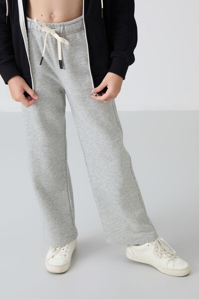 Tommylife Wholesale 7-15 Age Wide-Leg Standard Fit Girls Sweatpants 75146 Gray Melange - Thumbnail