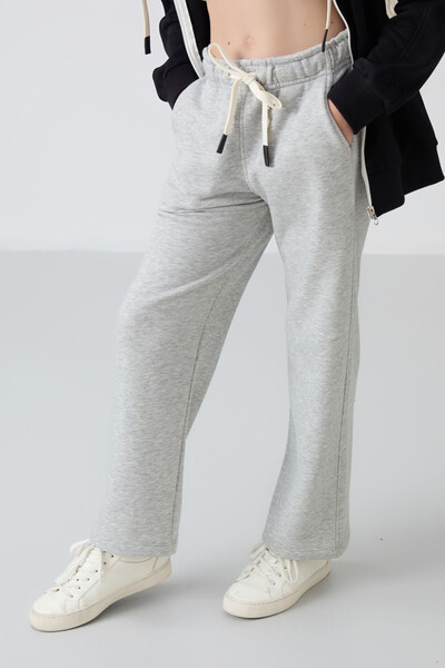 Tommylife Wholesale 7-15 Age Wide-Leg Standard Fit Girls Sweatpants 75146 Gray Melange - Thumbnail