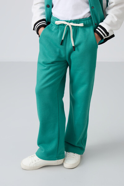 Tommylife Wholesale 7-15 Age Wide-Leg Standard Fit Girls Sweatpants 75146 Sea Green - Thumbnail